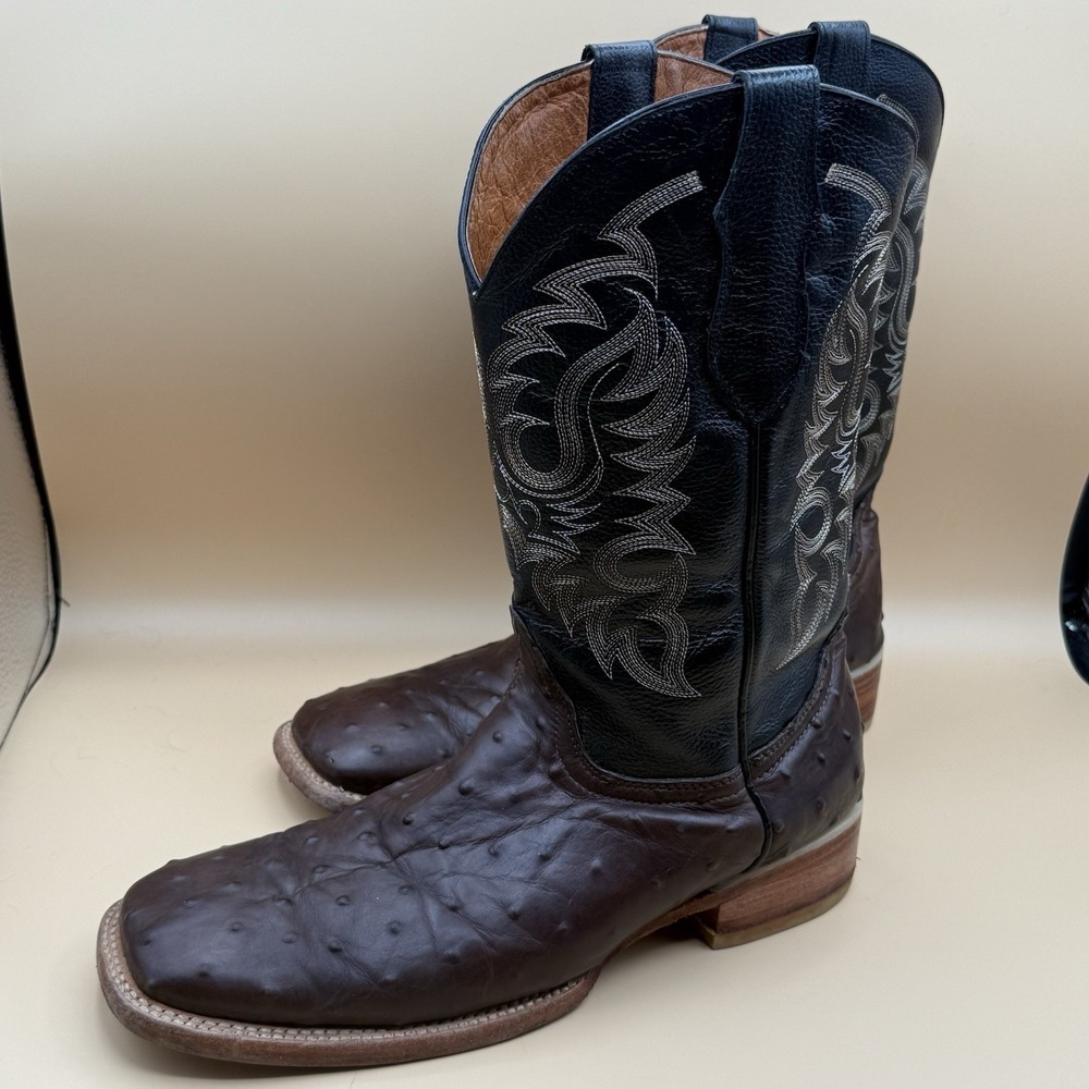 Quincy Men's Ostrich Leather Cowboy Boots 11.5 D Square Toe Western Mexico